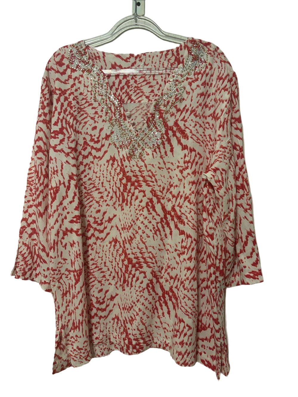 🎼Beaded V-Neck Red & White Tunic size XL GUC